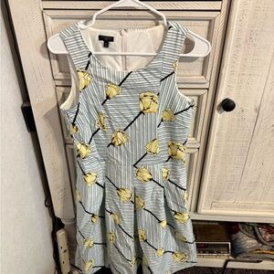 Talbots Blue and Yellow Floral Striped Midi Dress